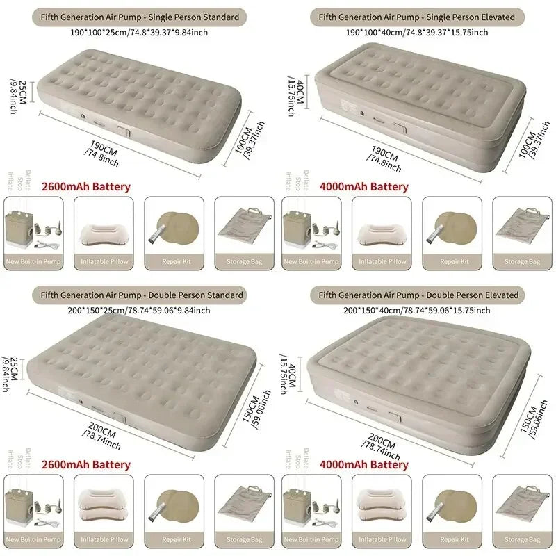 New Air Mattress Built-in Pump Self-inflating Cushion, Outdoor Tent Inflatable Bed Double sleeping For Camping or Indoor.