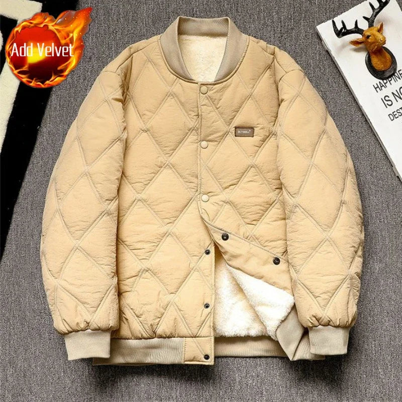Winter Baseball Coat for Men, Solid Color Bomber