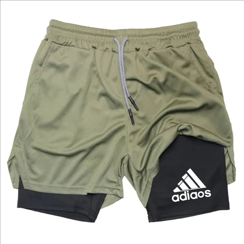 Men Compression Shorts, Summer Gym Fitness, Running, Training, Sports Shorts, Two-In-One Mesh Shorts.