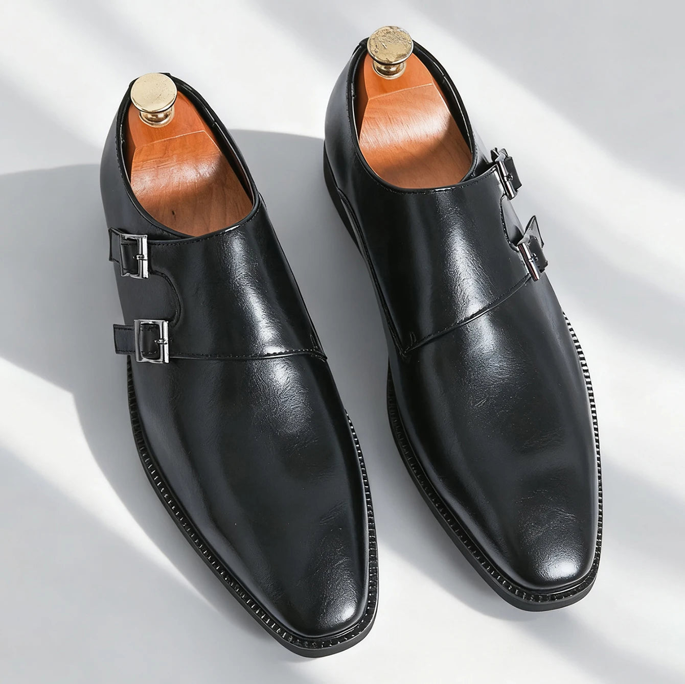 Classic Retro Dress Men Monk Leather Shoes, With Pointed Toe Buckle Business ,Office, Wedding, Oxfords Shoes.