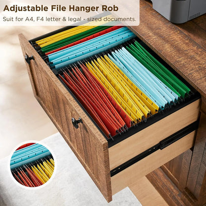 Rustic Brown 2-Drawer Lateral File Cabinet for Home Office