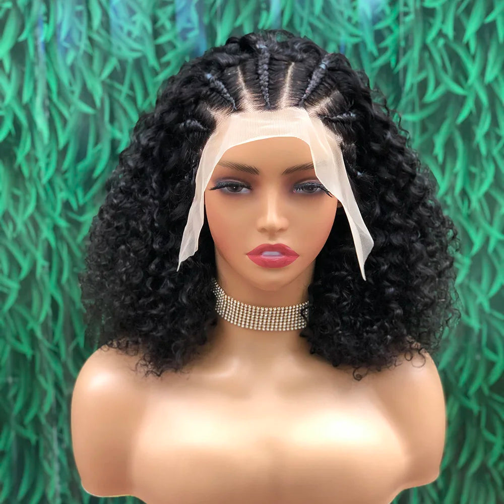 Braided Human Hair Wig 13x4 Lace Front  African Curly Human Hair Transparent Lace