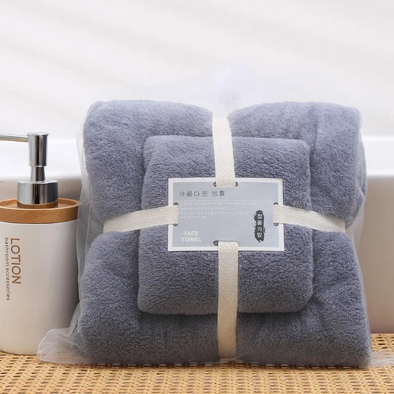 2pcs Set Luxury Super Large Towel Coral Fleece Bath Towel  Set for Adults 70x140cm 35x75cm