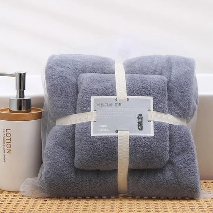 2pcs Set Luxury Super Large Towel Coral Fleece Bath Towel  Set for Adults 70x140cm 35x75cm