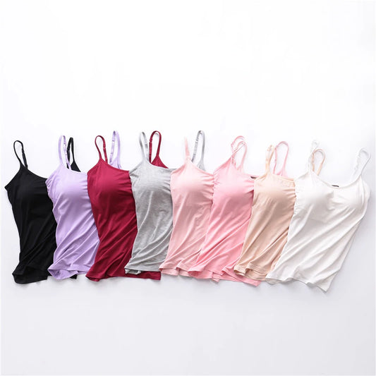 Spaghetti Top Women Vest Women Camisole with Built in Bra Cami Top Vest Tank Top 2024.