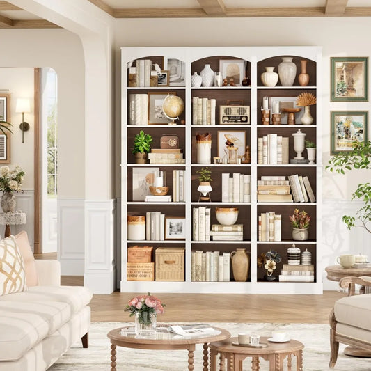 71" Triple Wide Bookshelf, 6 Tier, Tall Bookcase with Curved Baffle,18 Open Shelves for Living Room, Study.