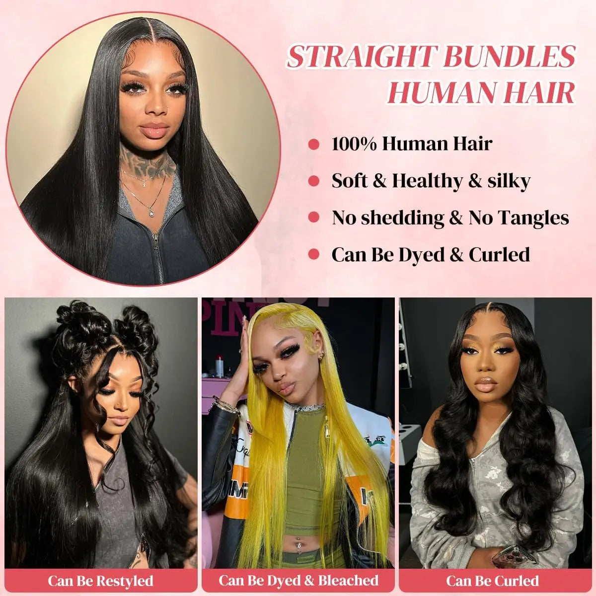 12A Straight Human Hair Bundles 100% Human Hair, 30 32 40 Inch Raw Hair Extensions, Black Remy Weave 3 4 Bundles.
