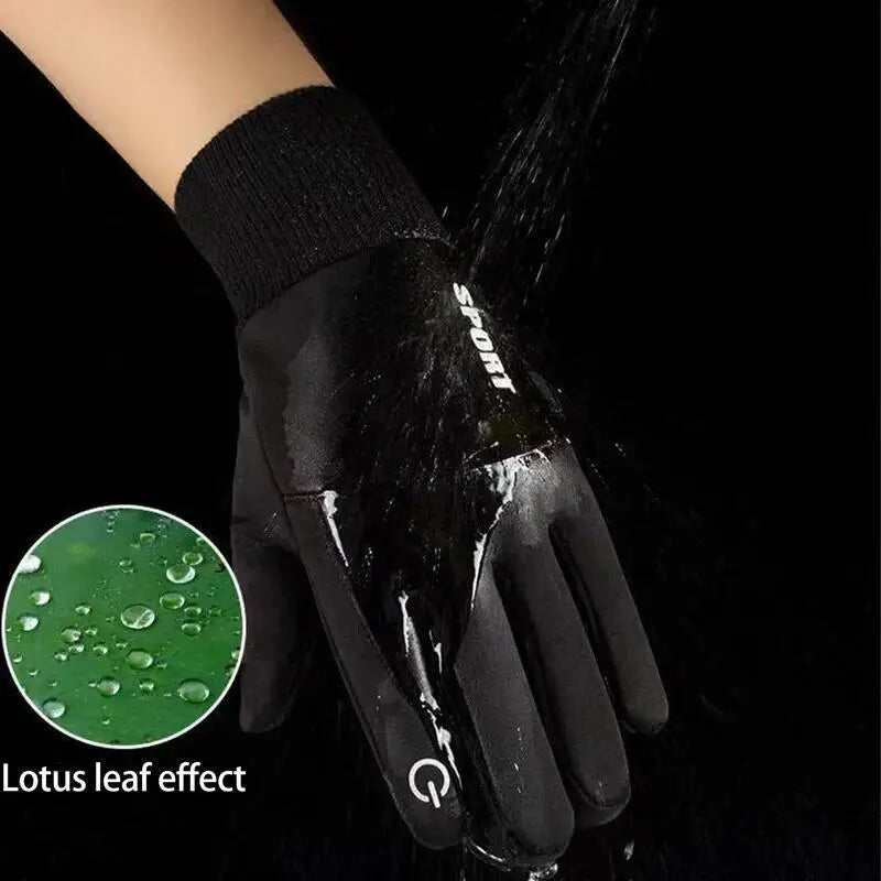 Black Winter Warm Full Fingers Waterproof Cycling ,Outdoor, Sports Running, Motorcycle ,Ski Touch Screen Fleece Gloves.