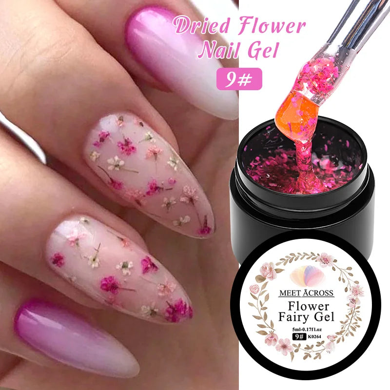 5ml Pink Dried Flower Nail Gel Polish, Semi Permanent Natural Flower Fairy Nail Art, Gel Soak Off, UV Painting Varnishes For Nails.