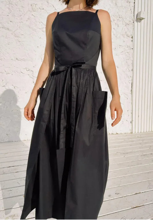 Elegant Black Halter Maxi Dress, Chic Off Shoulder Lace Up Versatile Vacation Style Gown, 2026 Trendy Woman Clothing.
