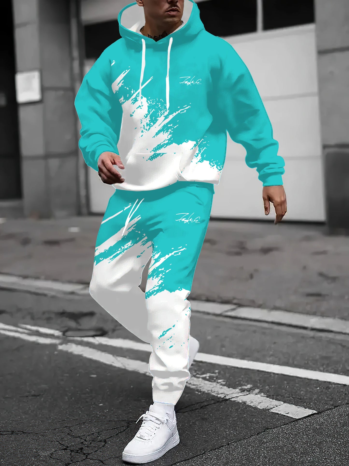 2025 Spring and Autumn, New Men hoodie set casual roller skating, 3D printed street men wear.