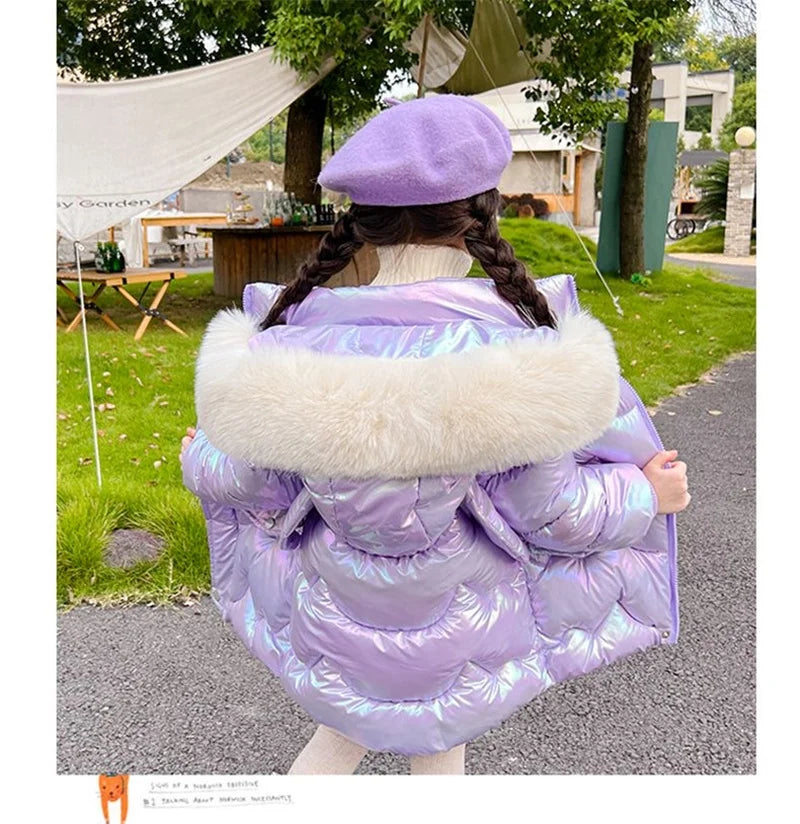 Girls Shiny winter Jackets Thick Hooded Outerwear 3-10 Years