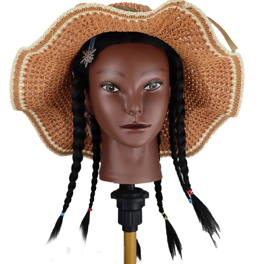 Female African Mannequin Head With 100% Real Hair, For Styling Braiding.