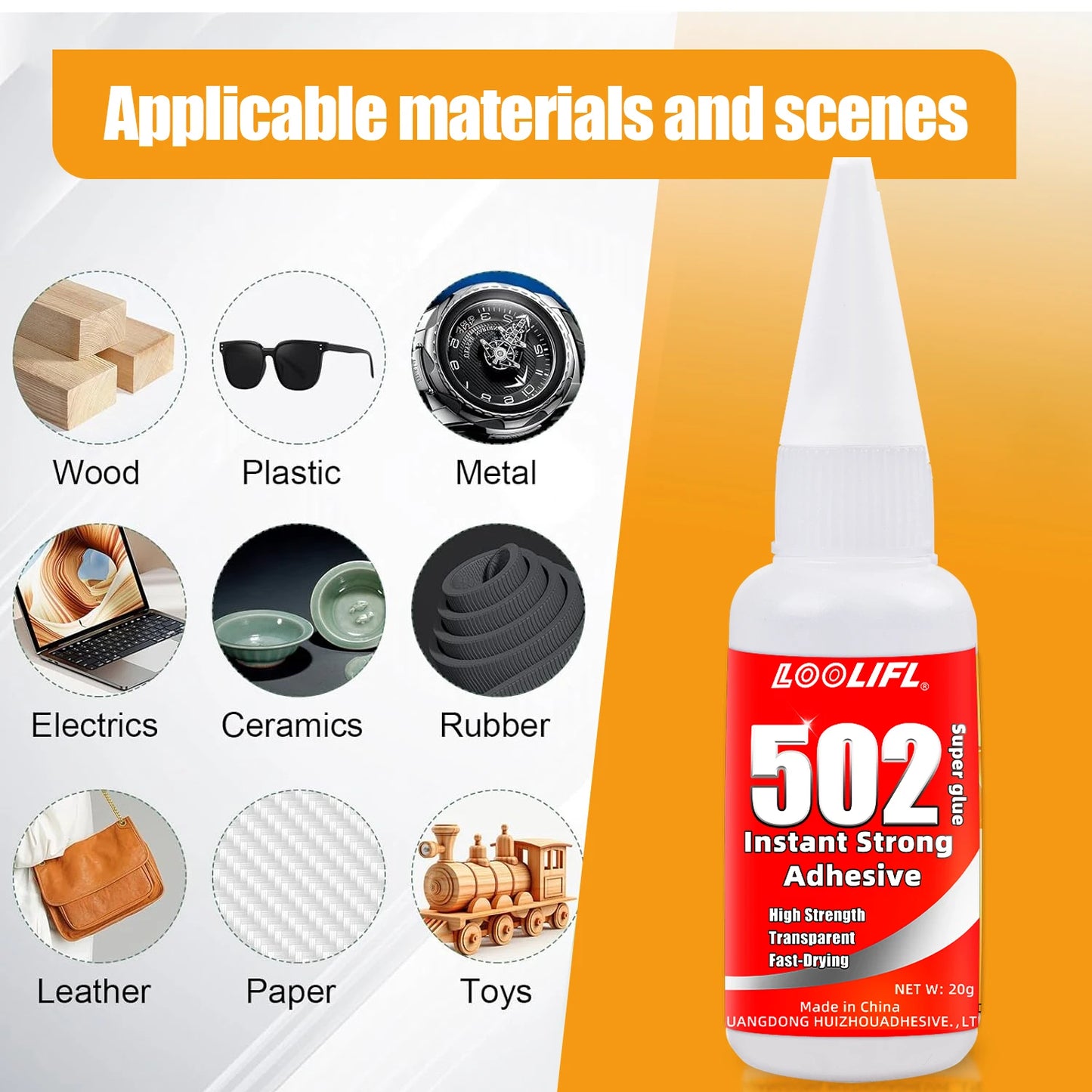 Hot Sell1-5pcs 502 Super Glue Instant Quick-drying  Adhesive, Leather, Rubber, Wood, Metal, Strong Bond Liquid Glue.