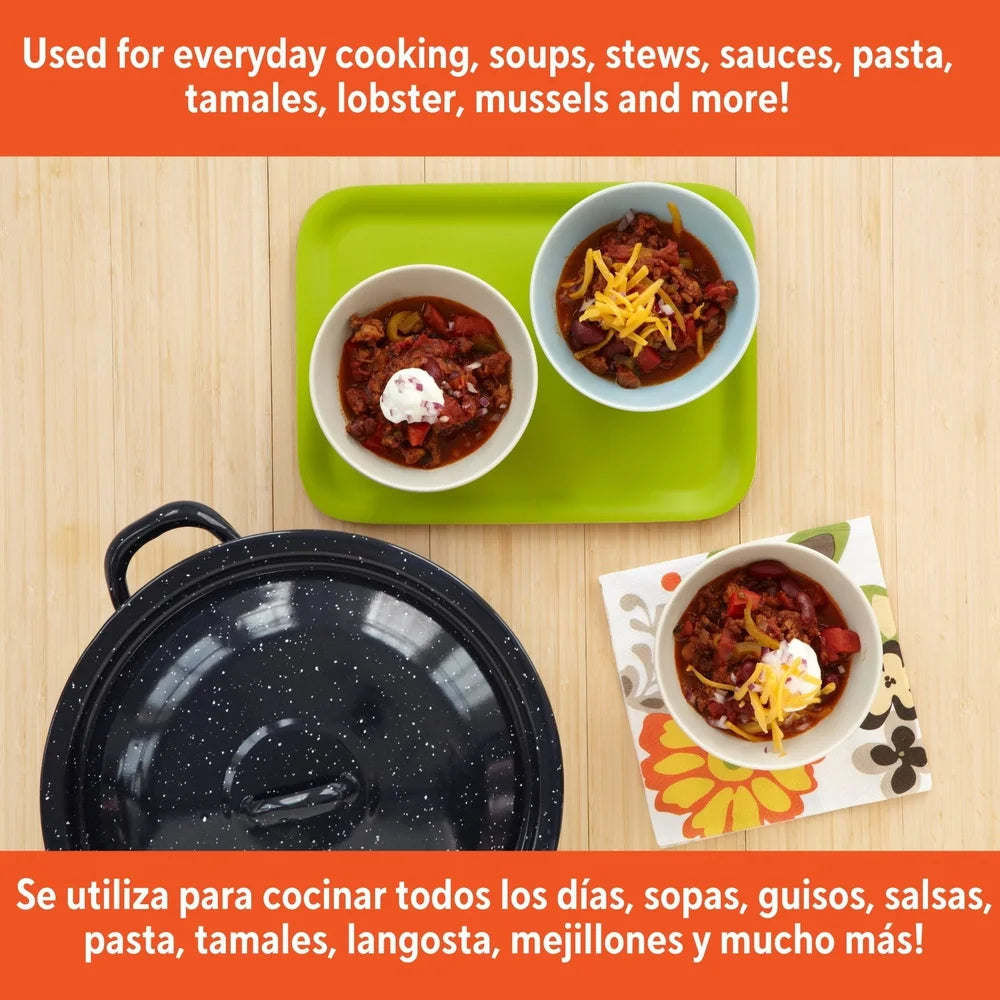 Enamel Stock Pot Soup, Stews,  with Double Handles Oven Safe, Durable Efficient Heat Distribution Hand Wash Only.