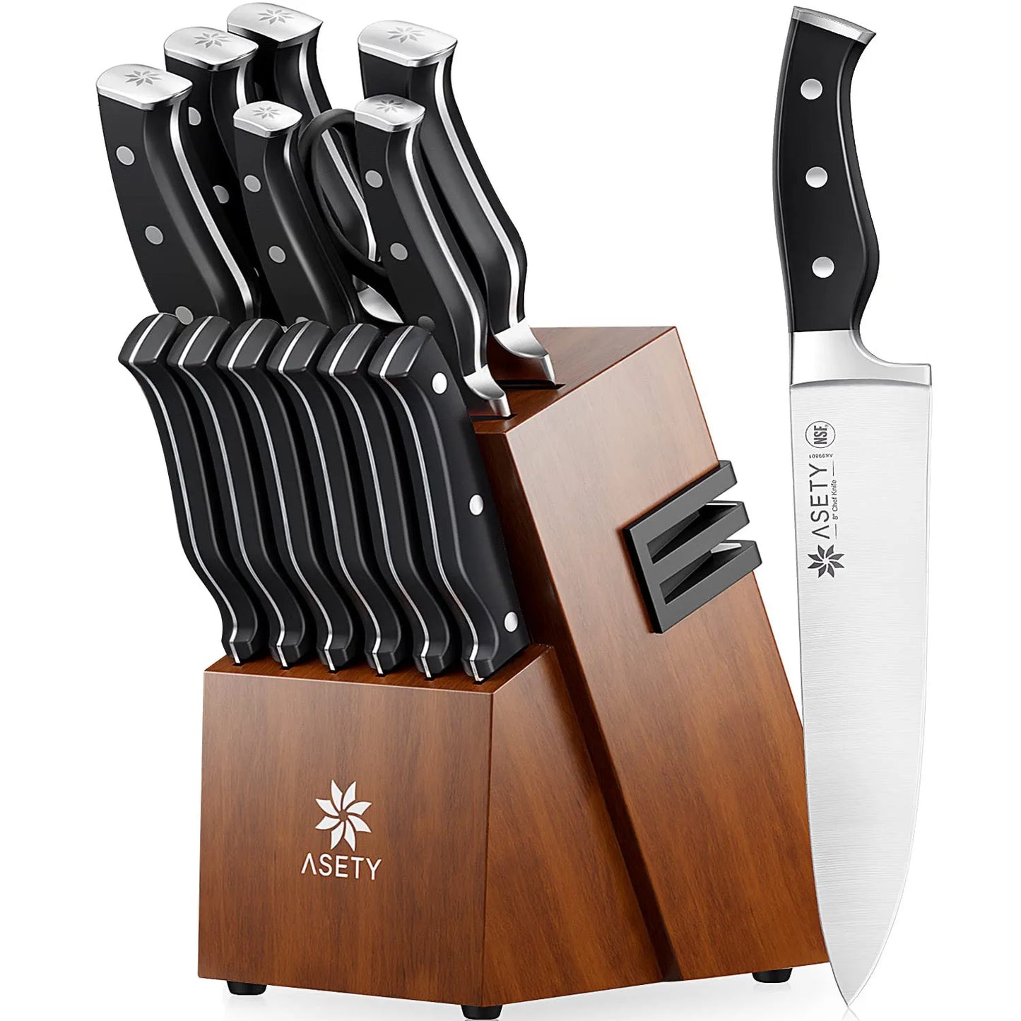 15 PCS Kitchen Knife Set, With Built-in Knife Sharpener Block, Professional Stainless Steel Knife Set.