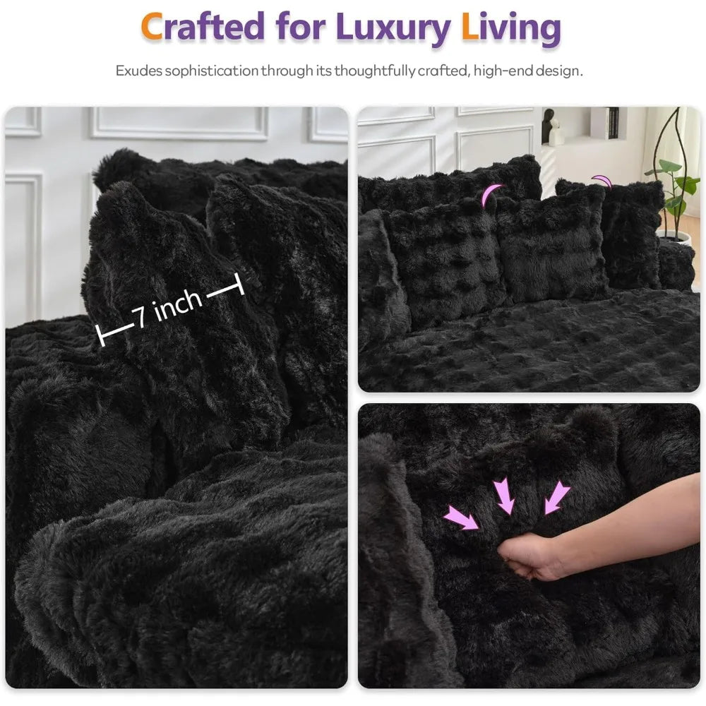 Oversized Round Chaise Lounge Chair Indoor, Deep Seat Memory Foam Couch, Plush Circle Bed for Livingroom (Black)