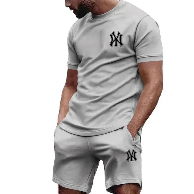 2026 hot men's two-piece sportswear short sleeved T-shirt and summer running fitness sportswear.