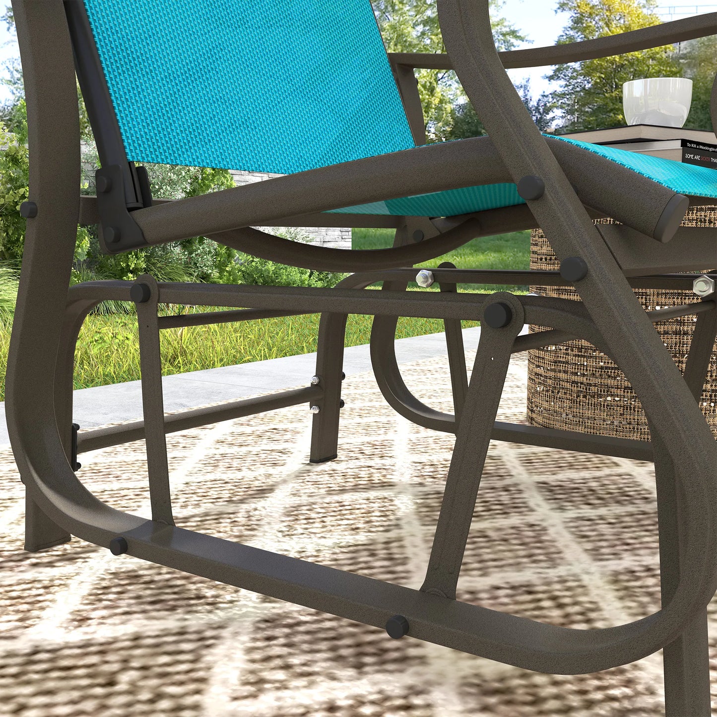 Outdoor Glider Chair, Steel Rocking Chair, Patio, Backyard, Porch, Garden, Blue.