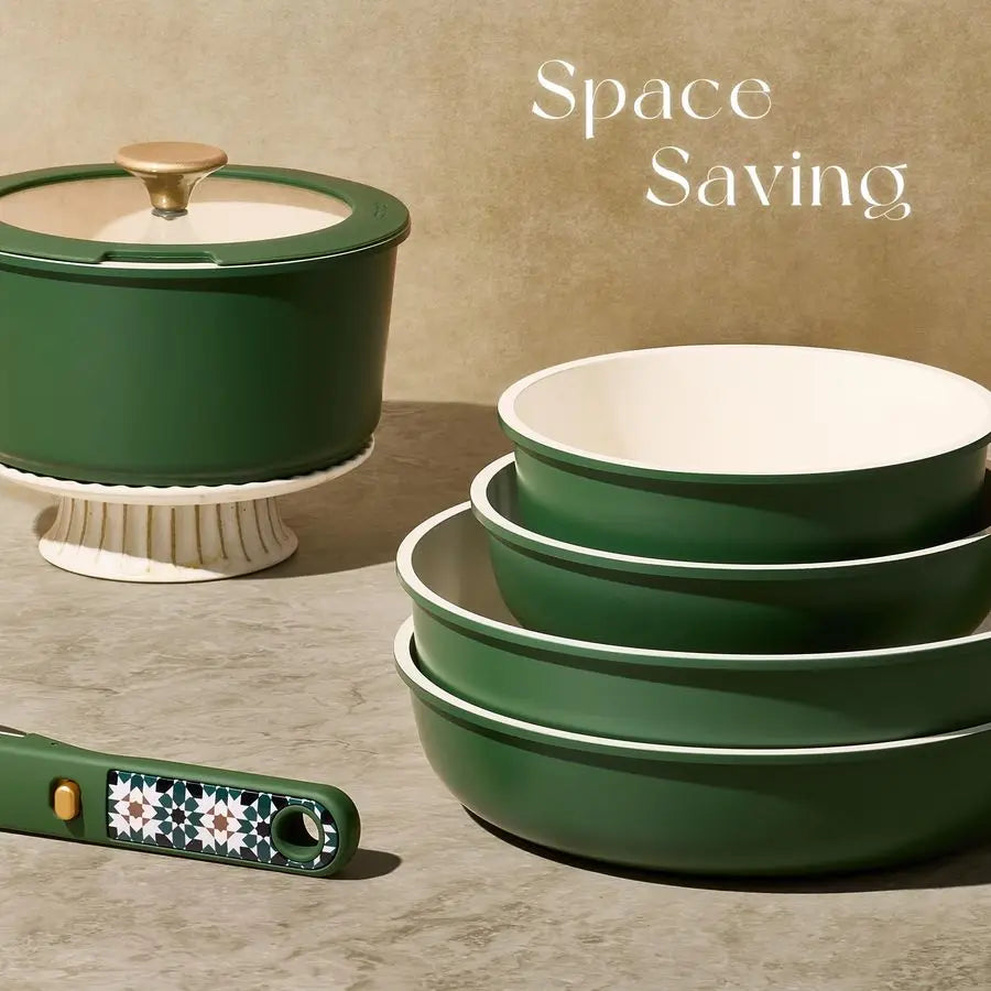 21Pcs Ceramic Cookware Set, Pots and Pans Non stick, Non Toxic Cookware Detachable Handle.