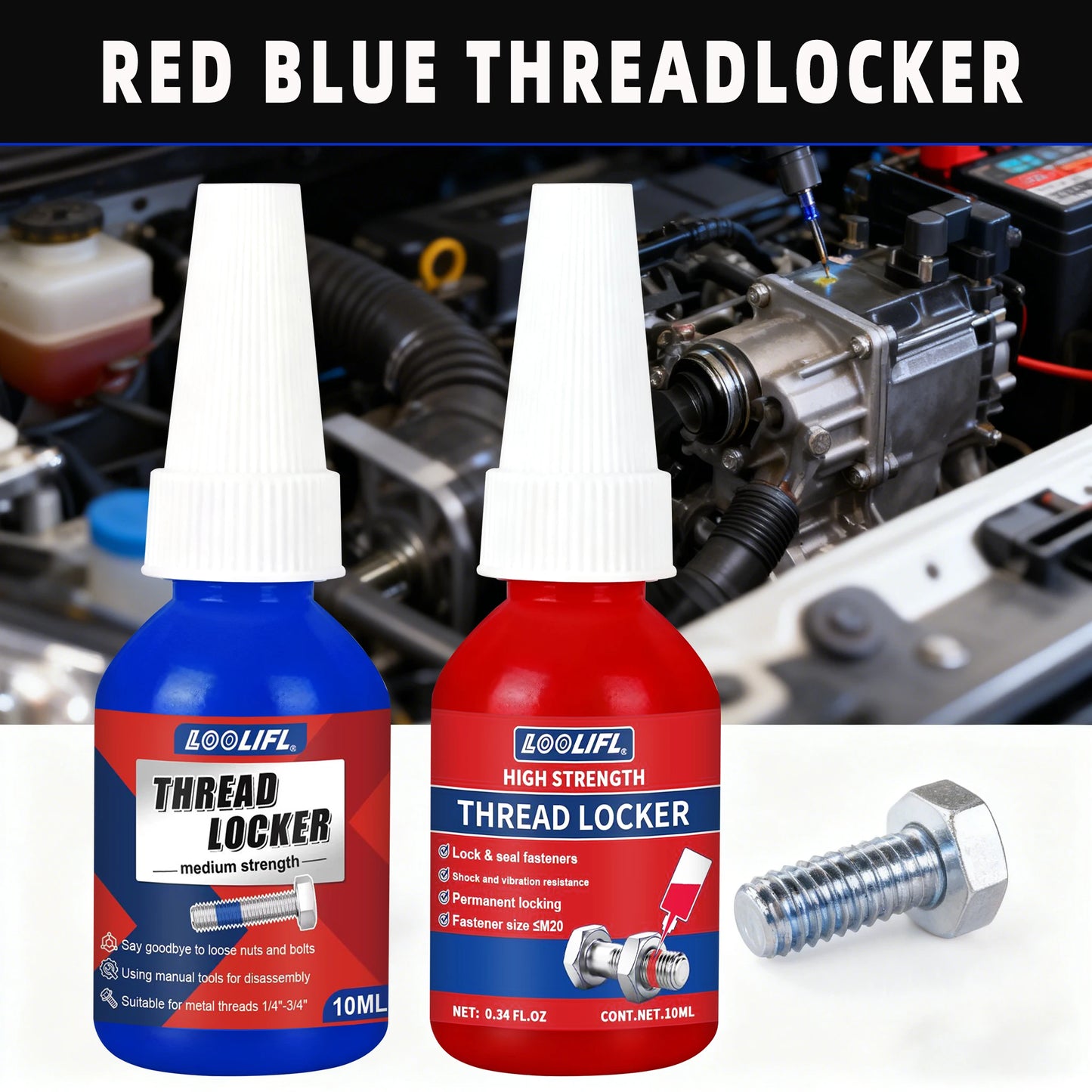271 red thread locking adhesive, permanent locking, fast curing, ideal choice for industrial machinery metal fasteners.