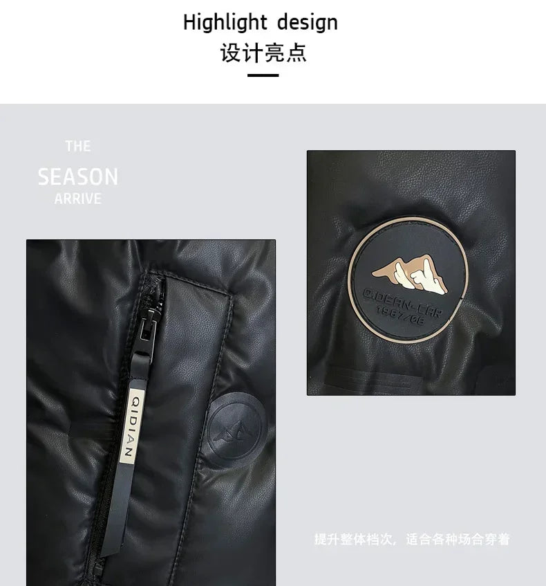 White Duck Down Jacket Men's  Luxury  Leather Windproof Coat