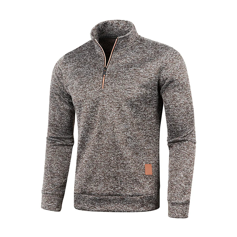 Men Sweatshirts Thicker Half Zipper, Pullover Solid Color Turtleneck.