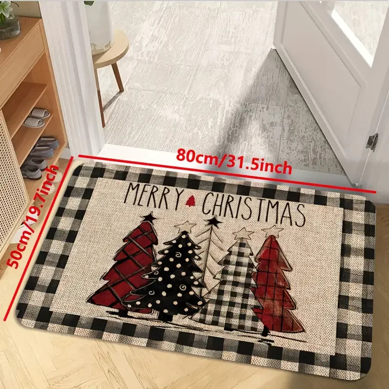 VIKAMA Christmas Tree Theme Rug, Soft Non-Slip Home Decor, Entrance Hall Doormat, Kitchen Two-Piece Mat Set.