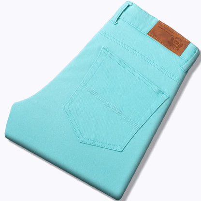 Men's White Jeans Straight Elastic Cotton Denim Pants