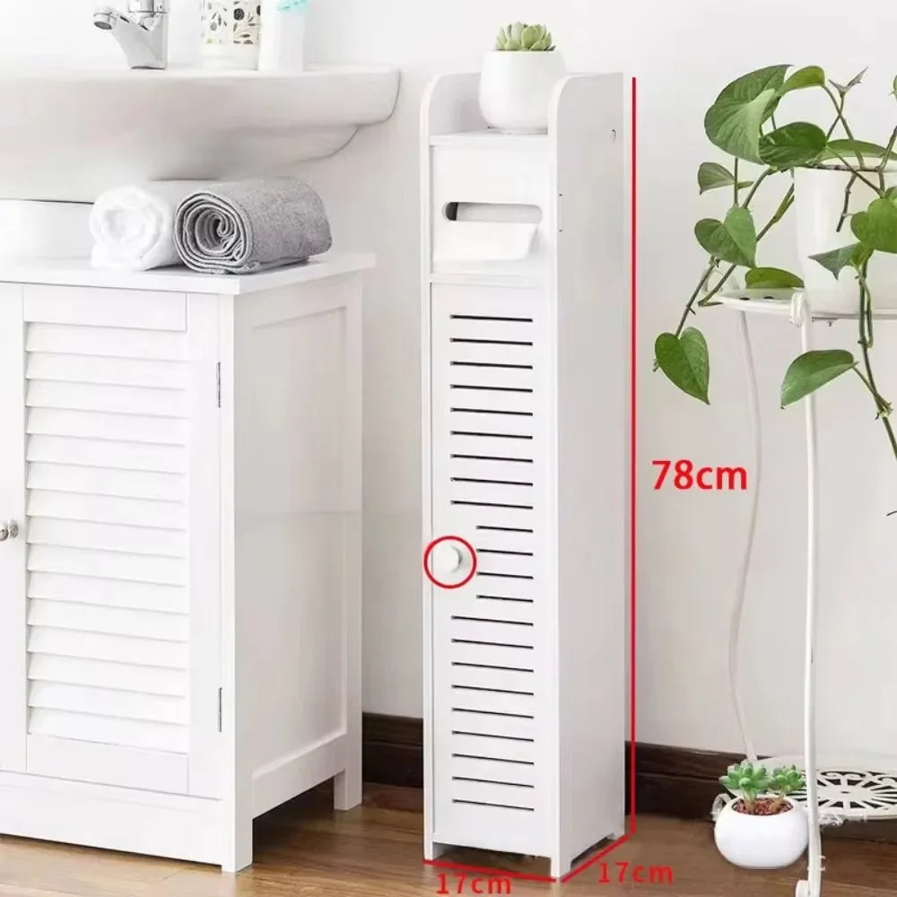 Bathroom Storage Cabinet Toilet Paper Holder Stand With Door Free-Standing Storages Shelfs Small Spaces Corner Organizer shelves