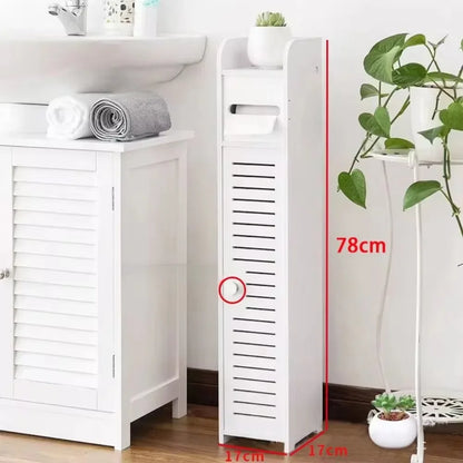 Bathroom Storage Cabinet Toilet Paper Holder Stand With Door Free-Standing Storages Shelfs Small Spaces Corner Organizer shelves