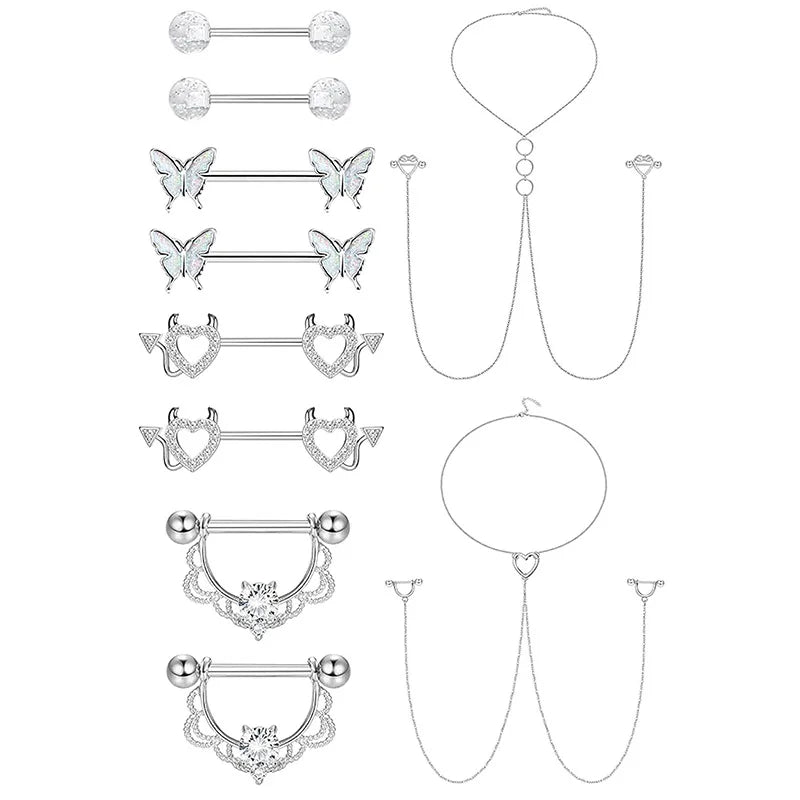Stainless Steel Nipple Piercing Jewelry, Zircon Nipple Rings, Barbell Body Jewelry, Nipple Shield Bar