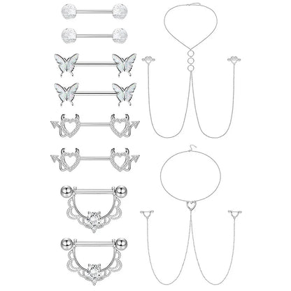 Stainless Steel Nipple Piercing Jewelry, Zircon Nipple Rings, Barbell Body Jewelry, Nipple Shield Bar