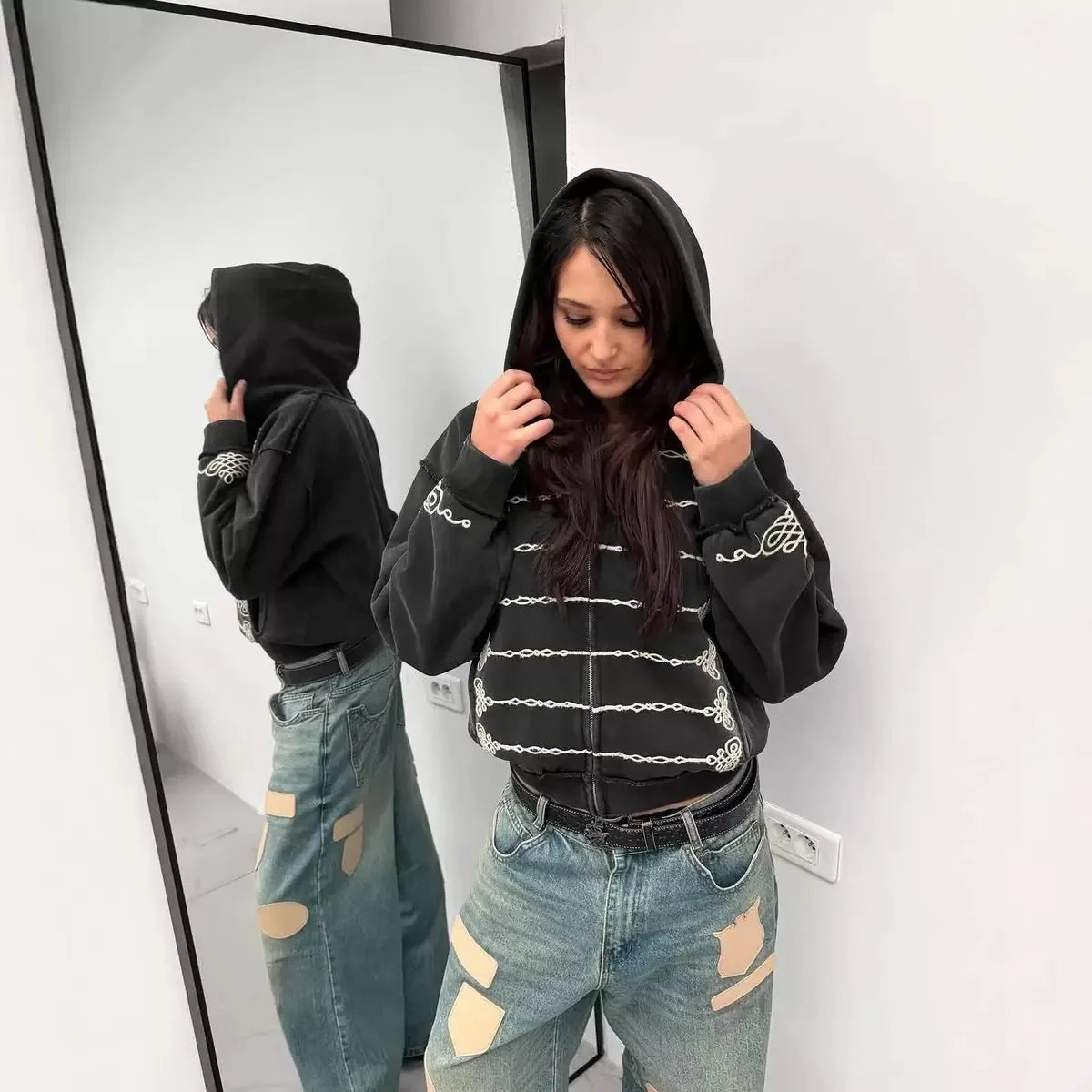 All Top Quality Personality Simple Design Zip Up Hooded Jackets Niche Fashion.