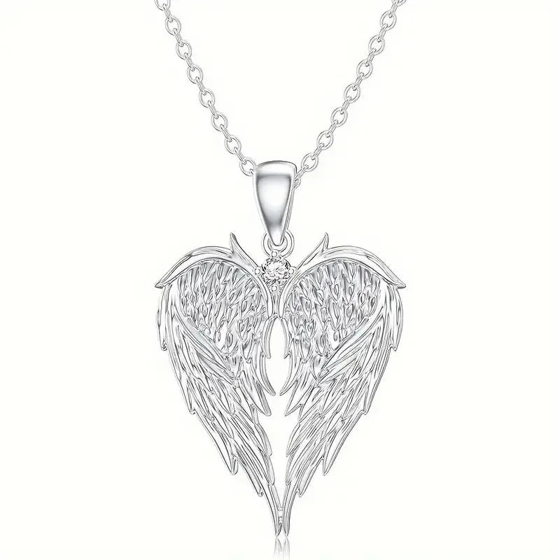 New Hip-hop Fashion Feather Angel's Wings, Heart Inlay Zircon Pendant Necklace for Men, Women Rock Punk Jewelry Accessories Gifts.
