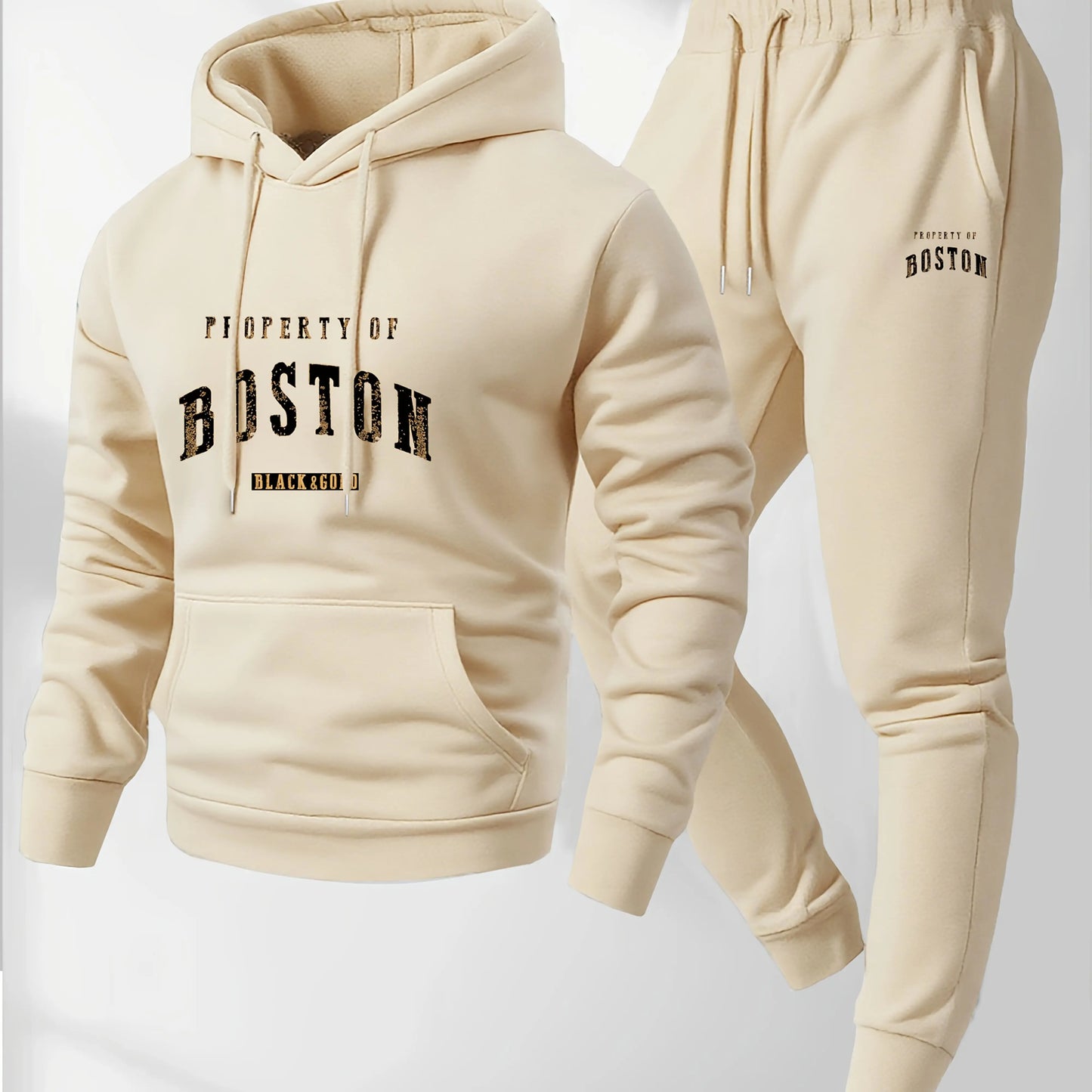 Men Boston print hooded sweatshirt and sweatpants soft and comfortable warm sweatpants set.