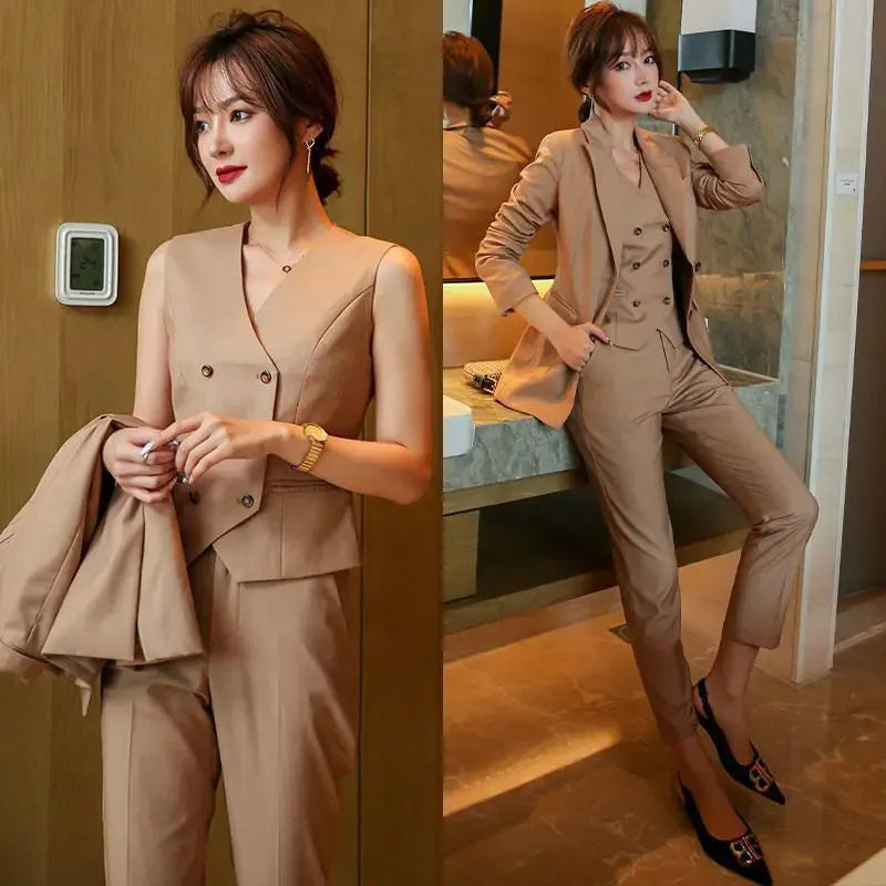 Wear To Work Business Professional Blazer, and Trouser Suit Women 2 Pant Sets.