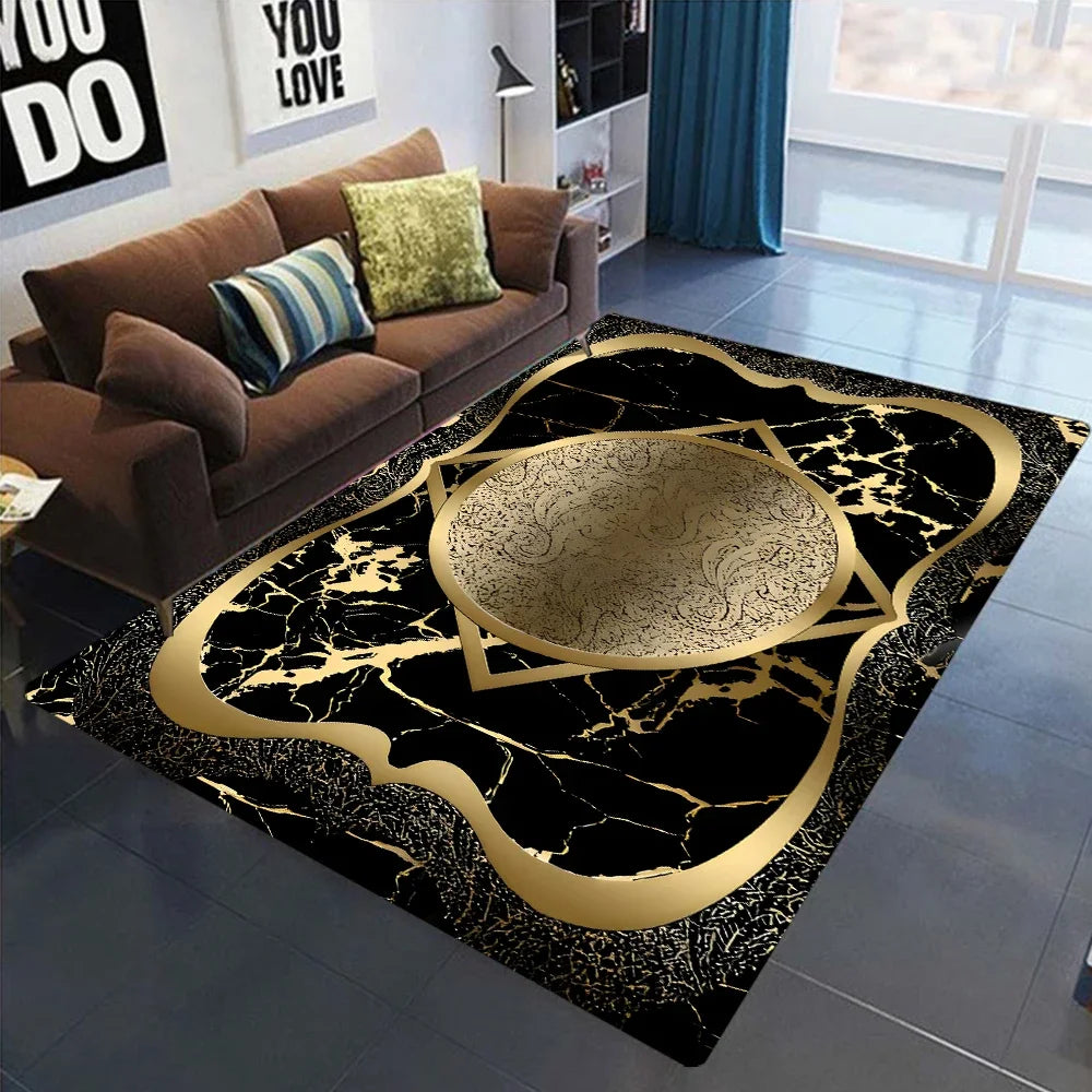 Gold Black Geometric Carpets, Nordic Luxury Living Room Rugs, for Bedroom, Sofa Table, Beside Large Area Rug.
