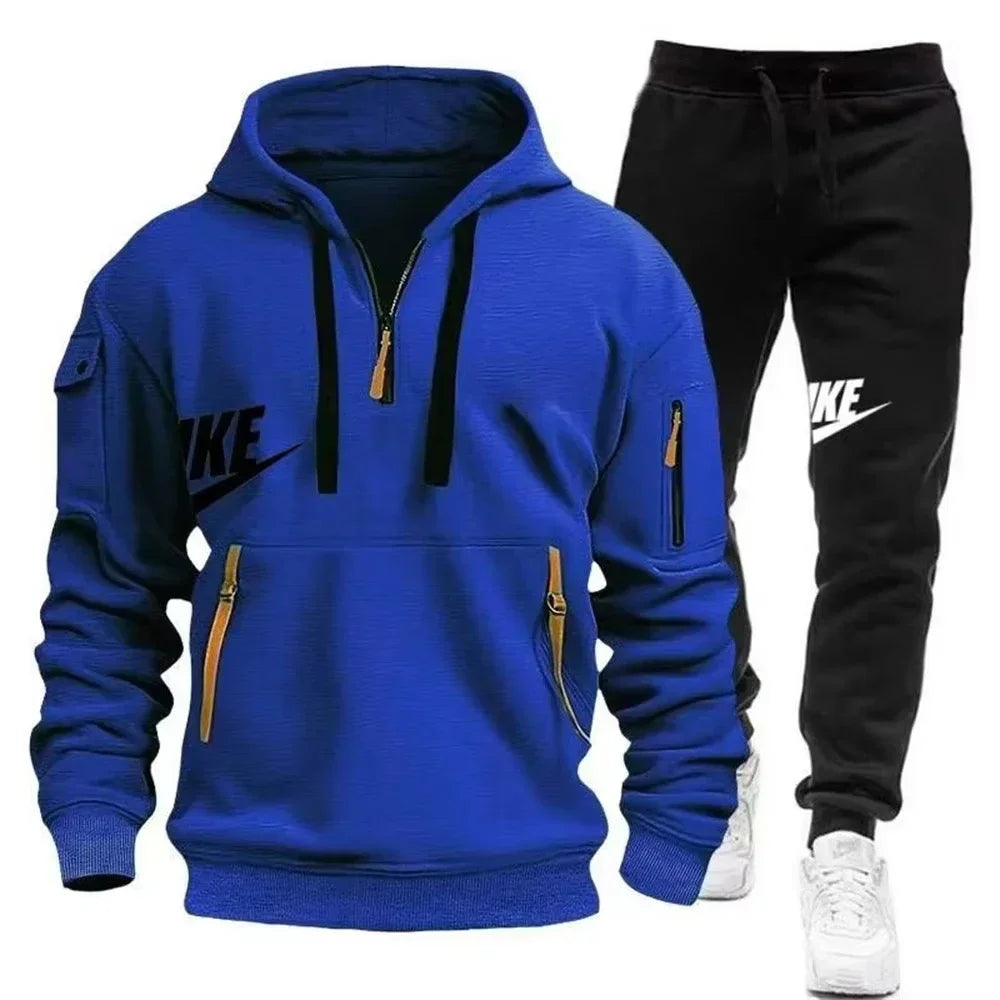 2025 New men's autumn and winter zipper hoodie + trousers casual sportswear.