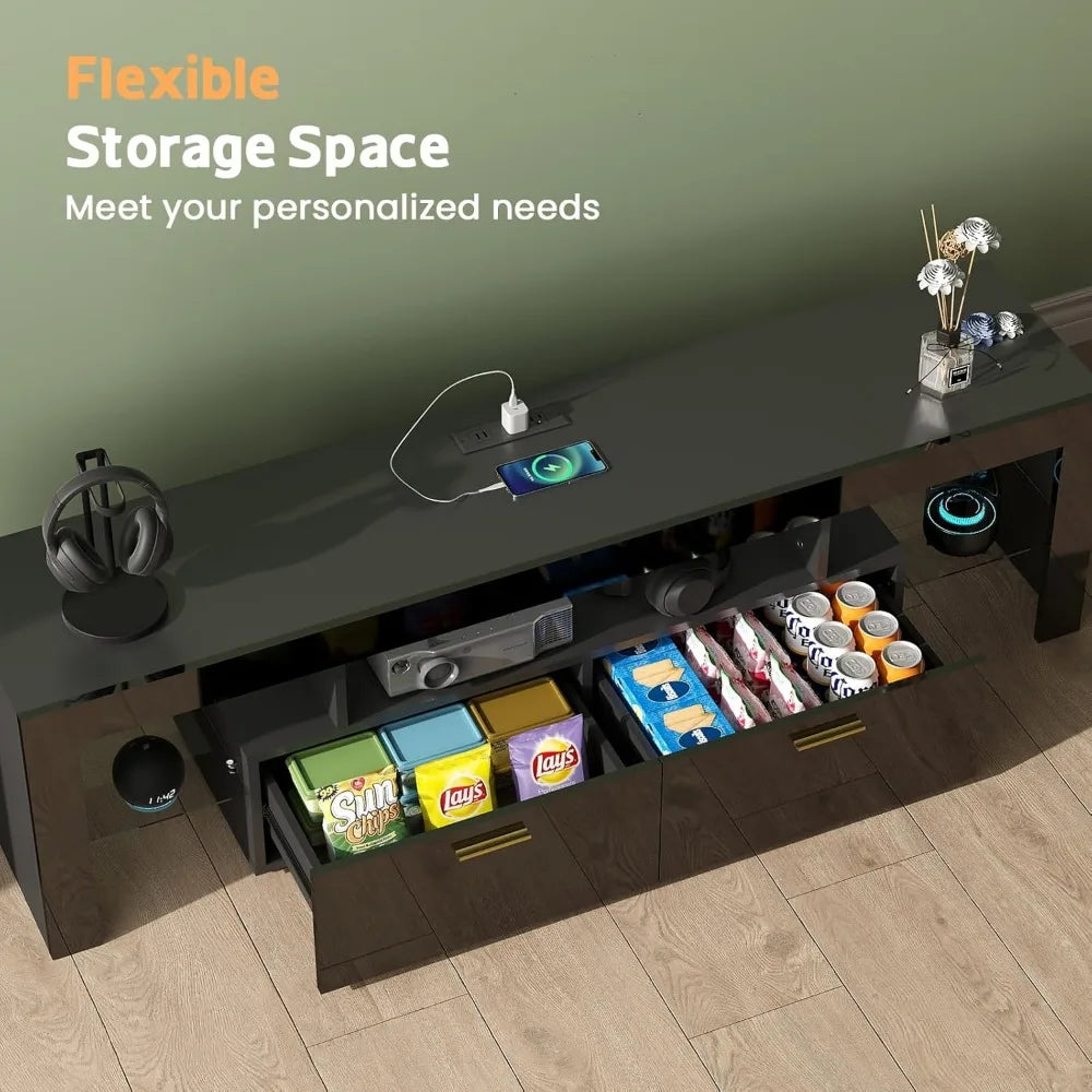 TV-Stand with Mount 75 inch - LED TV Stand with Power Outlet & Drawers.