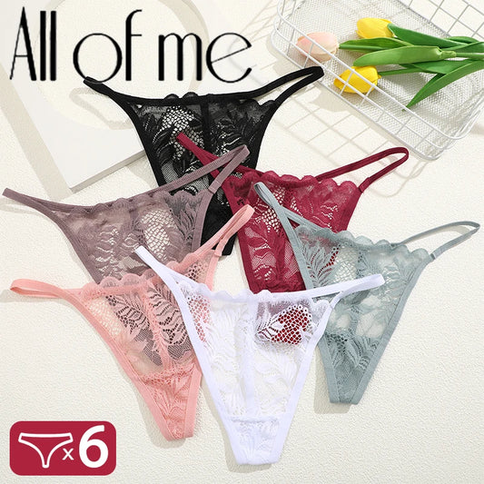 6Pcs/Set Lace Thong For Women, Low Rise Soft Intimates Lingerie Sexy Lace Panties.