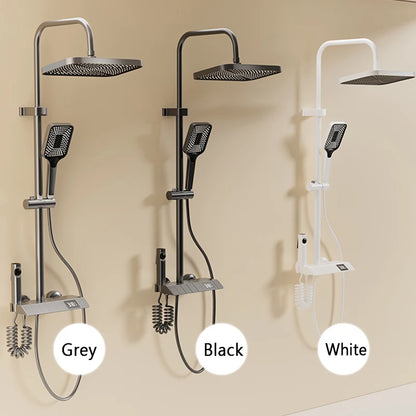 Bathroom Shower Full Set, Black White Gray Bathtub Shower, Digital LED Hot Cold Faucet