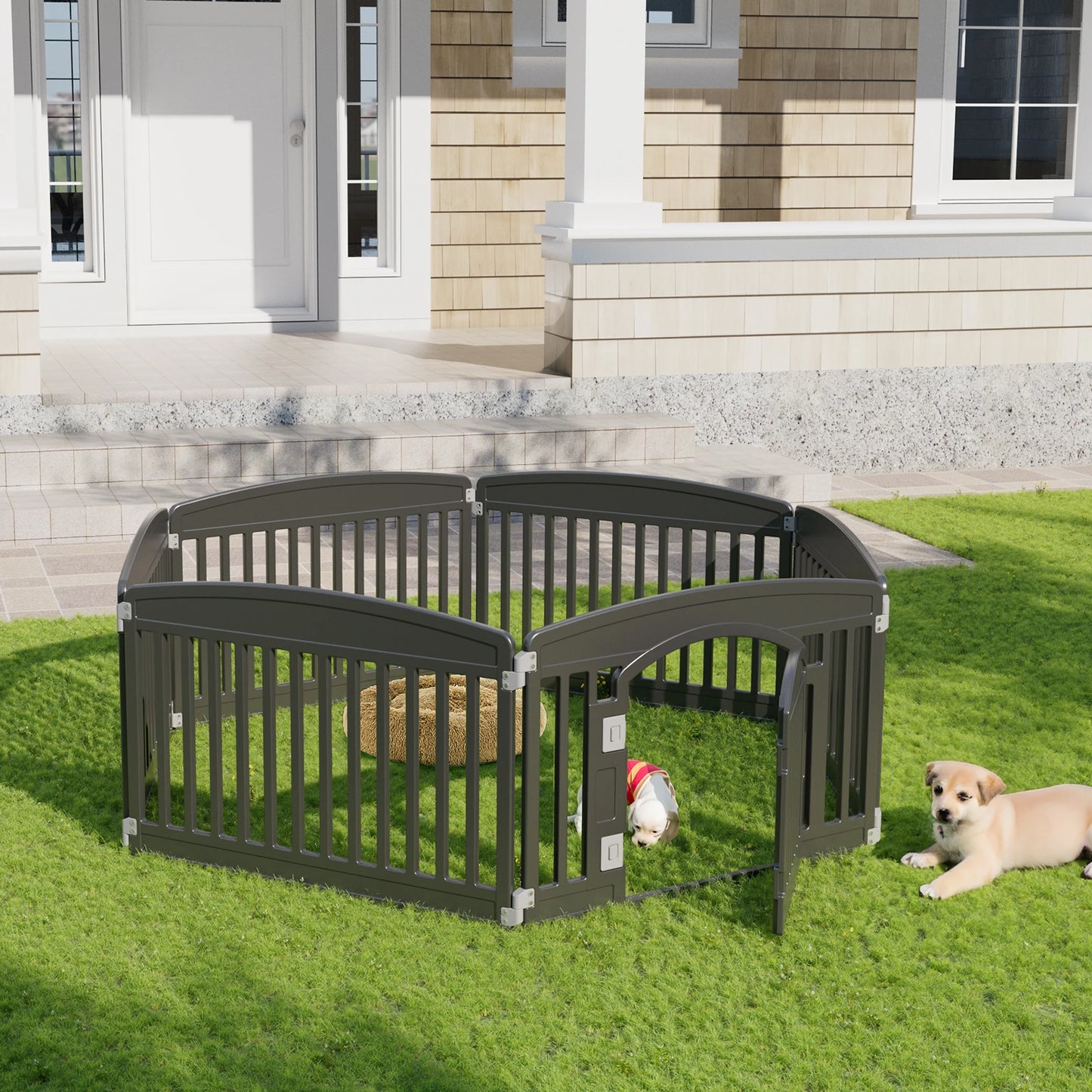 Plastic Dog Playpen 6 Panel 24IN Expandable Pet Fence for Medium Dogs, Indoor Outdoor.