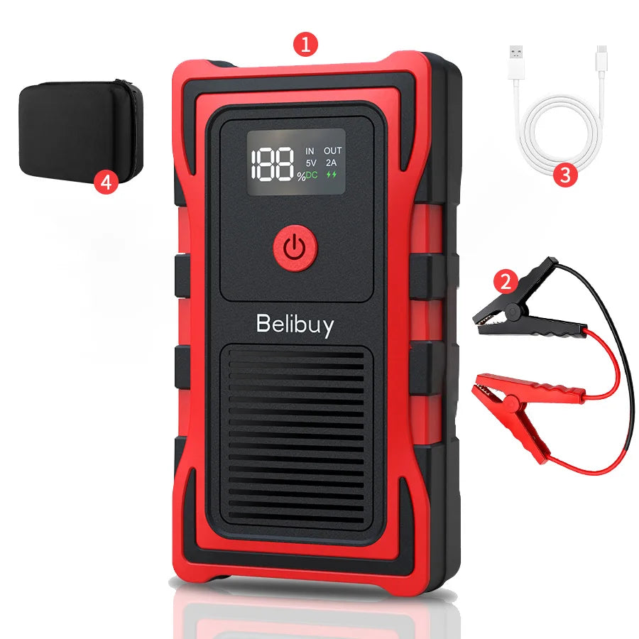 2000A Car Jump Starter, Emergency LED Light for All Diesel/Gasoline Cars 12V with Digital Display.
