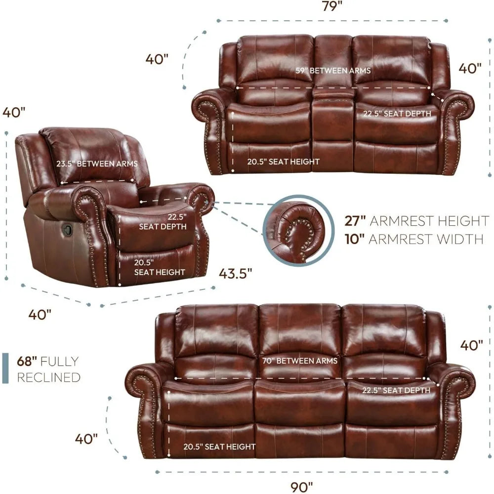 Cambridge Telluride 3 Piece Indoor Furniture Set, Deep Seating Double Reclining Sofa, Console Loveseat, and Rocker Recliner.