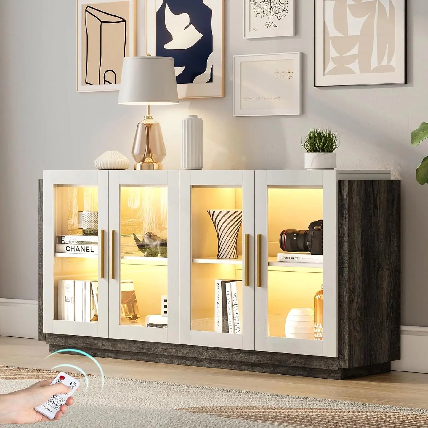 Sideboard Buffet Cabinet, Mixed Color Accent Cabinet.