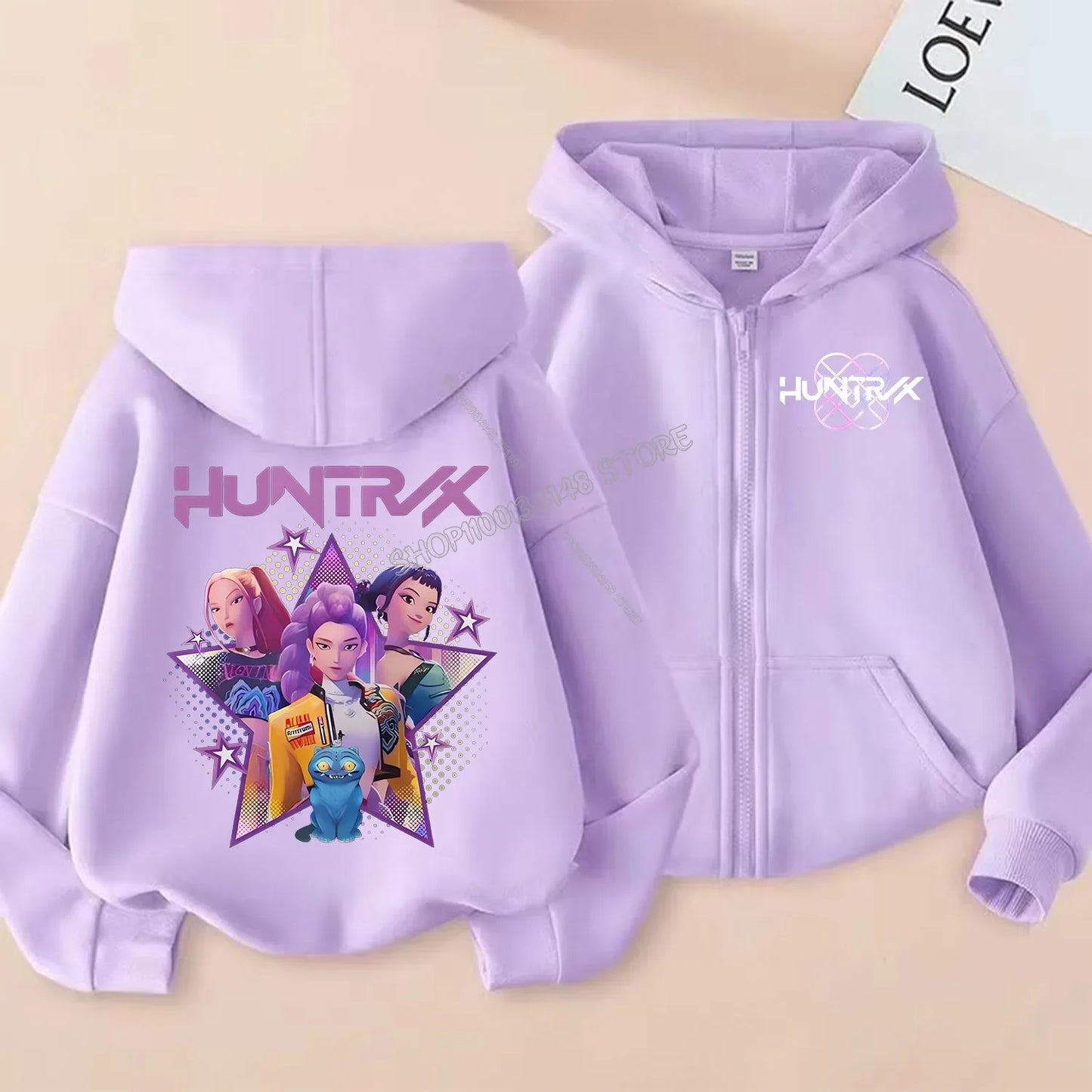 Demon Hunters Zipper Hoodie Cartoon Girls Coat, Fashion Thin Clothes Purple Hoodie Jacket Kids Sweatshirt.