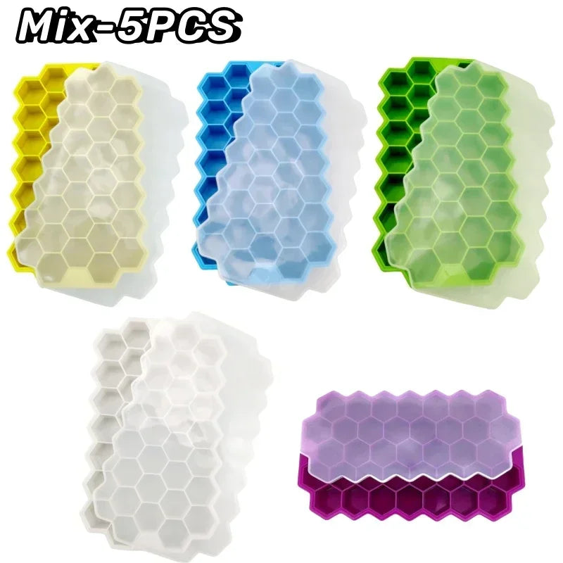 37 Grid Ice Cube Trays Freezer with Lid, Silicone for Small Ice Cube Molds, Easy-Release Reusable.