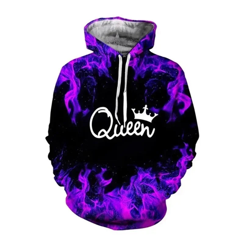 3D Print Trendy Matching Couple King And Queen Hoodies.