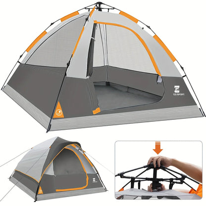 Pop Up Camping Tent - 4 Person Instant Easy Set Up Tent, Removable Rain Fly.